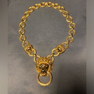 Kenneth Lane KJL Gold Tone 3 Lion Head Chain Necklace